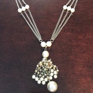 Vintage Costume Silver and Pearl Necklace